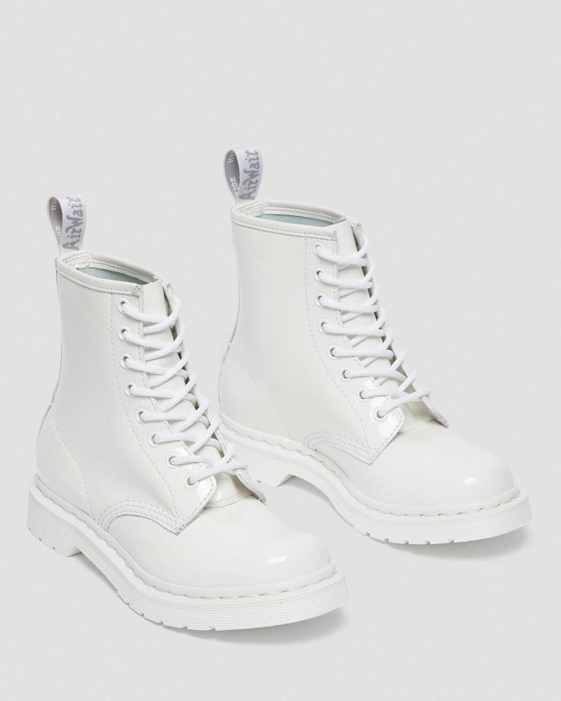 Dr Martens 1460 Mono Patent Lær Snørestøvletter Dame Hvite | Norge 604UZG